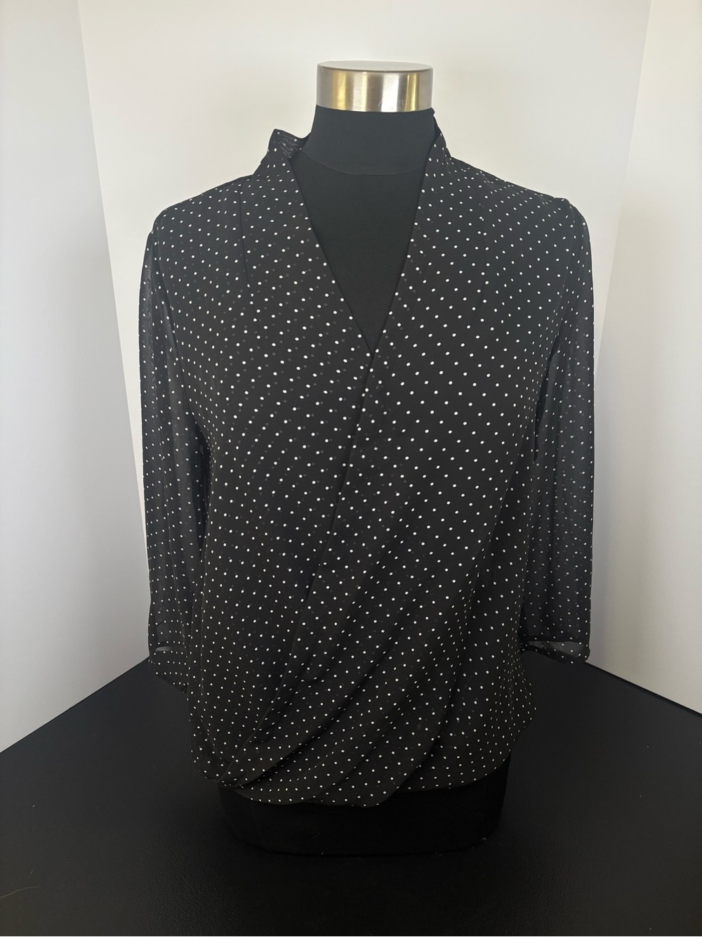 Liz Claiborne Black Polka Dot Surplice Blouse